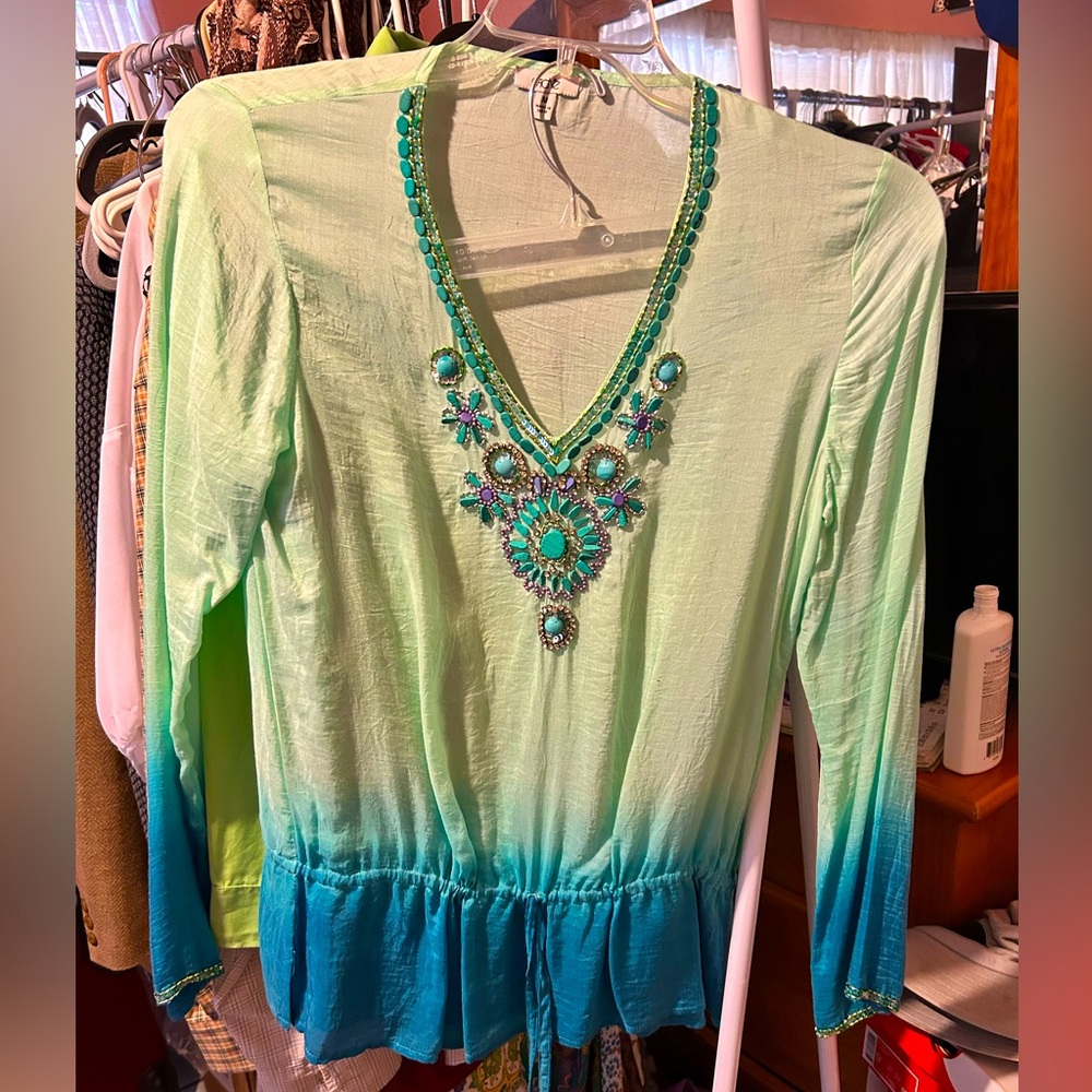 Blue and green women’s shirt